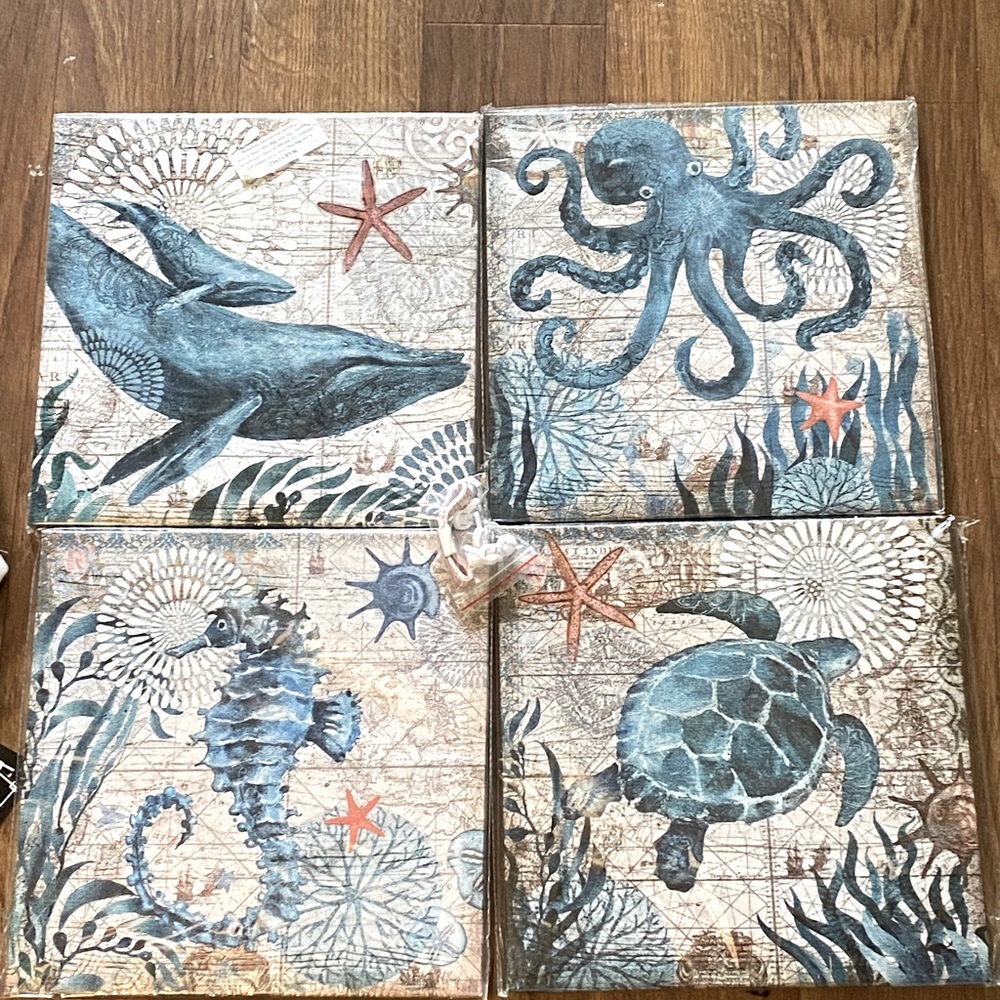 Beach Bathroom Wall Art- Sea turtle, octopus, whale, Seahorse Decoration